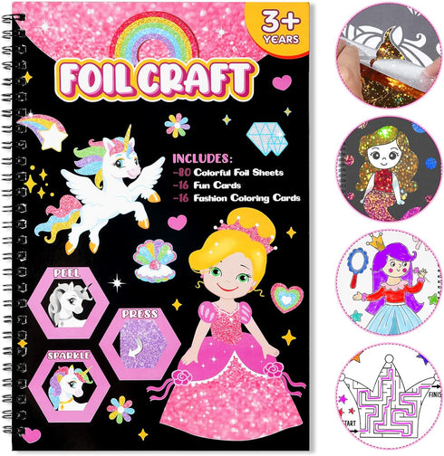 Art & Craft Activity, Foil Fun Princess DIY Kits, No Mess Creative Drawing Game for Kids Ages 4-9, Birthday Gifts