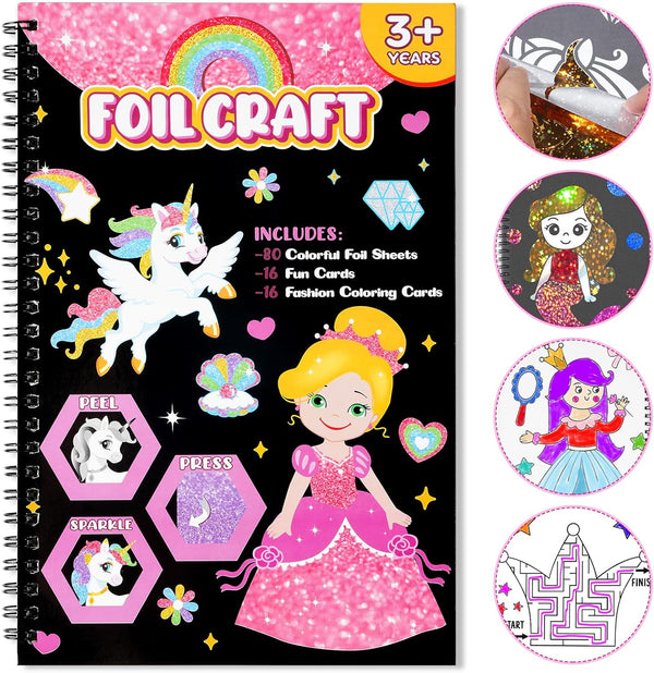 Art & Craft Activity, Foil Fun Princess DIY Kits, No Mess Creative Drawing Game for Kids Ages 4-9, Birthday Gifts