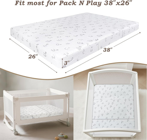 Pack 38"x26" Pack Pack Trifold and Play Mattress, Memory Foam Dual-Sided N Play Mattresses for Baby Toddler, Foldable