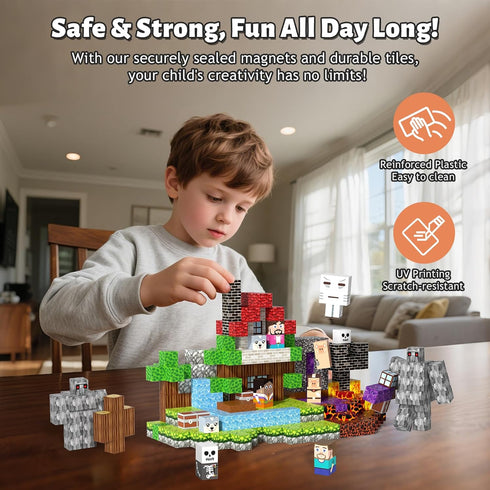 150pcs 4-8, 3+ Magnetic Blocks, Magnetic Building Blocks, Magnet Tiles with Adventure World Blocks, Magnetic Blocks