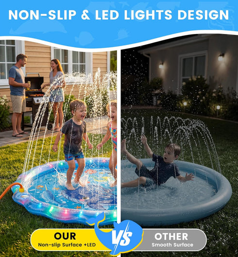 Dsquu 60" 1 2 3 4 5 6 7 8 9 LED Glowing Splash Pad Sprinkler for Kids & Dogs, Non-Slip Outdoor Water Toys Toddler