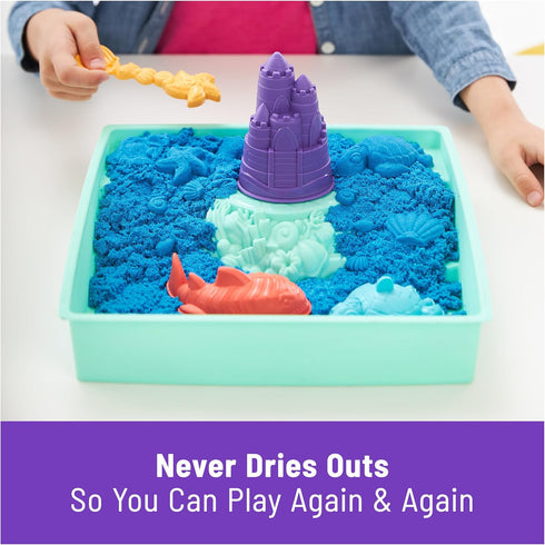 Kinetic Sand Sandbox Set, 1lb Blue Play Sand with 4 Molds and Tools, Sensory Toys for Kids Ages 3+