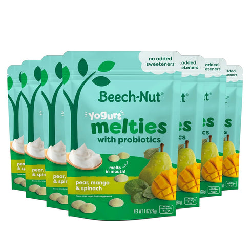 Beech-Nut Probiotic Melties Baby & Toddler Snack Melts, Pear Mango Spinach Yogurt,