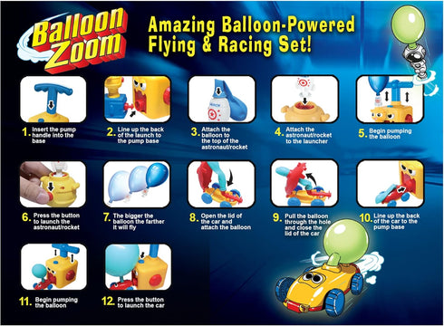 Set, 3+, Ontel Balloon Zoom - Balloon-Powered Race Car and Rocket Launcher Toy Ages Red Racer Car with Astronaut Flyer