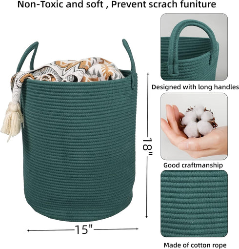 XUANGUO Cotton Rope Laundry Basket Hamper for Clothes Woven Storage Basket for Living Room Bedroom Boho Tall Rope