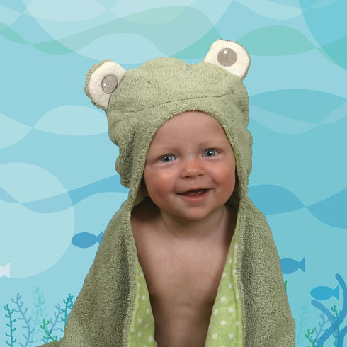 0-24 Stephan Baby Terry Plush Hooded Bath Towel, Frog, Months