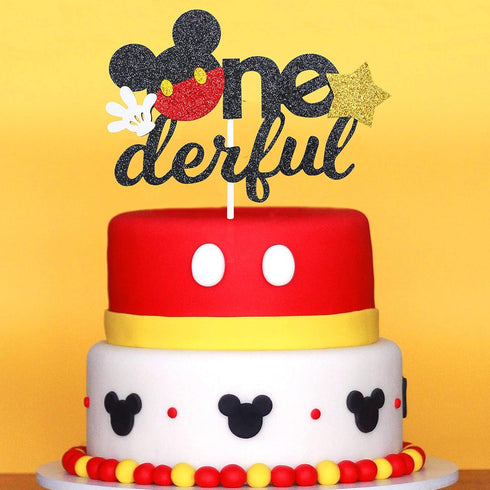 Glitter Mouse Theme Onederful First Birthday Cake Topper - Mouse One Birthday Party Supplies Decor