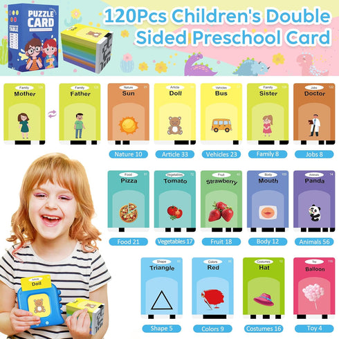 Kids Toddler Talking Flash Cards with 224 Sight Words,Montessori Toys,Speech Therapy,Autism Sensory Toys,Learning Educational Gifts for Age 1 2 3 4 5 Years Old Boys and Girls