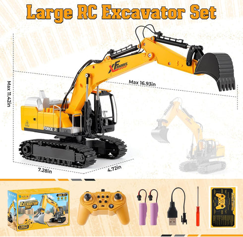 3, 4, 5, 6, 7, 8, 9, 10+ 13CH V-Opitos RC Excavator Toys for Boys Age Years Old, Excavable Remote Control Construction