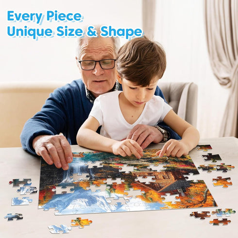 BraniacBits 4-Packs 100 5-8 4-6 6-8 8-10 Piece Puzzles - Four Seasons Scenery Large Piece Puzzles for Senior Adults