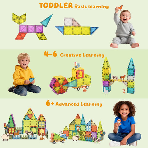 RiteHold 52PCS, 3 4 5 6 7 8, 3+ Magnetic Tiles Farm Animals STEM Toys Magnet Building Blocks for Kids Ages Toddler