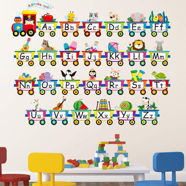 Outus 6 Pieces Alphabet Train Wall Decals Peel Stick Animals for Early Learning Classroom Bedroom Nursery Decoration