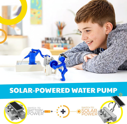 Green Science - Hybrid Solar Power Water Pump - Dual Power STEM Toys Educational Kit for Kids - Solar and Battery