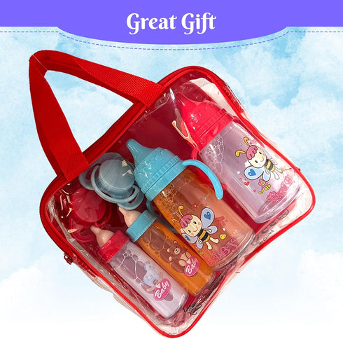 Baby Doll Bottles Playset with Magic Disappearing Milk & Juice, 6pc Doll Feeding Accessories