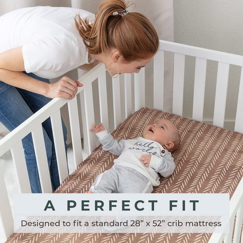 Pobibaby Premium Single Fitted Baby Boy Crib Sheet, Ultra-Soft Cotton Blend, Safe and Snug, Wildlife Brown