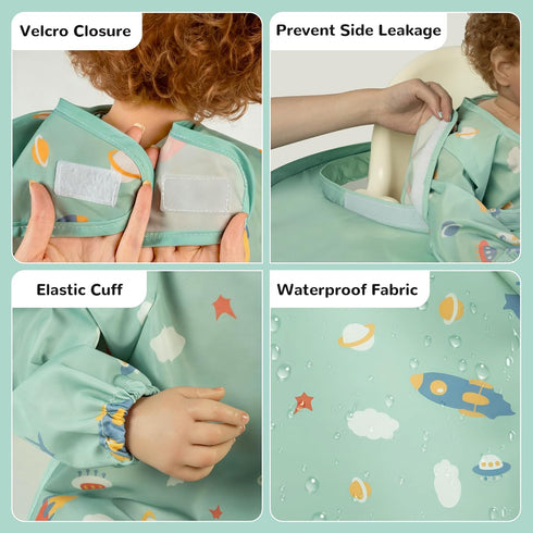 RICHER HOUSE Food Catcher for for Stokke Tripp Trapp High Chair, Coverall Baby Feeding Bib, Long Sleeves Eating Bib