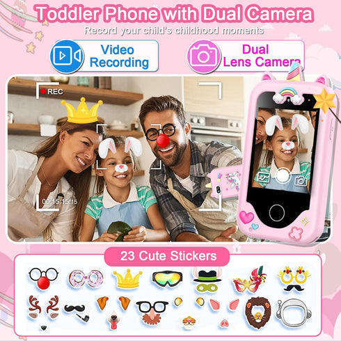 Kids Smart Phone for Girls, 2.8" Touchscreen Learning Toy with Dual Camera, Music Player, 8G SD Card (Pink)