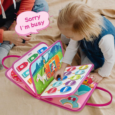 1-4, Freebear Deluxe Pink Princess Quiet Book Sensory Board for Toddlers Montessori Educational Toys for Girls, Travel