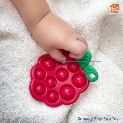 RaZbaby RaZberry Pop Teether for Babies 3 Months & Up - Natural Raspberry Shaped BPA Free Silicone Teether