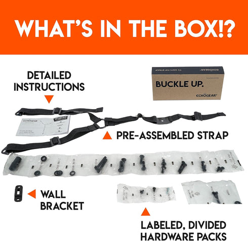 ECHOGEAR 90 TV Safety Straps for Big TVs Heavy-Duty Anti-Tip Anchors for TVs Up to Secure to Wall or Furniture
