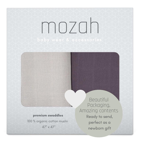 MOZAH 100% 2 Pack Organic Muslin Swaddle Blankets - Cotton for Girl and Boy - Receiving Blanket - of Baby Swaddle