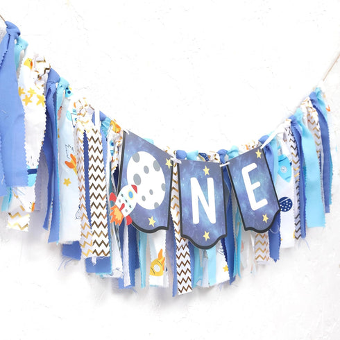 WAUAO 1st Outer Space High Chair Banner - Planets Astronaut Rocket Birthday Decorations,Space First High Chair One