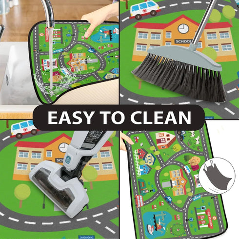 HUXINO 36"x24" Kids Play Mat Rug, Low Pile City Road Traffic Carpet, Educational Toddler Playmat with Farm & Vehicle