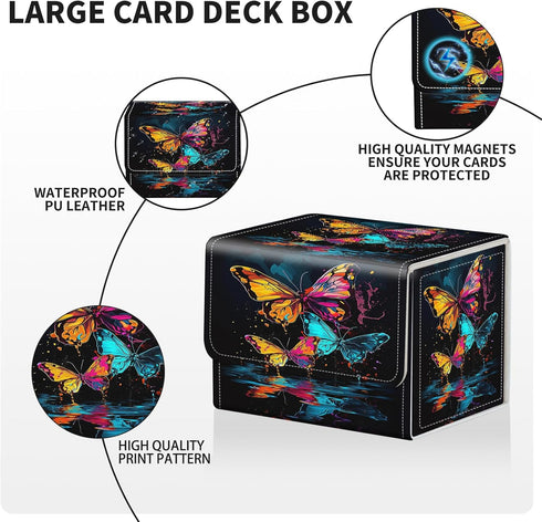 Card Deck Box for MTG Cards, Strong Magnetic Storage Box for 100+ Single Sleeved Cards, Cute Rainbow Butterfly