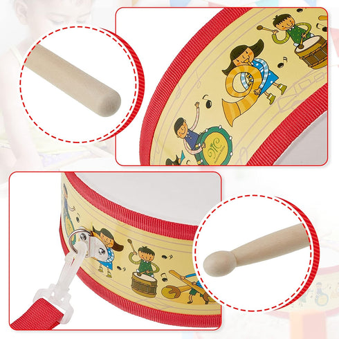 Kids Drum Set, 7.87 in Wooden Toy Drum with Adjustable Strap, Educational Sensory Musical Instrument for Toddlers