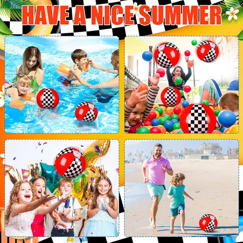 Hollowfly 6 Pack 7.87" Swimming Summer Race Car Beach Ball for Kids Bulk Inflatable Black and White Checkered Flag Pool