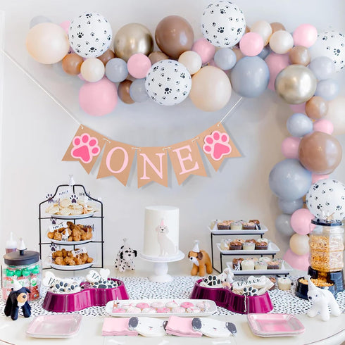 1st Dog Puppy One High Chair Banner - Puppy Paw Print Birthday Highchair Banner, Puppy Animal First Birthday Party