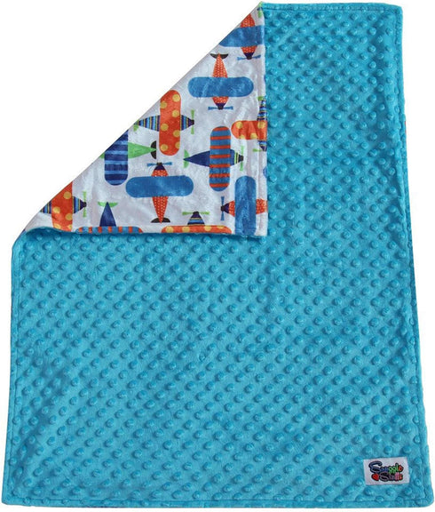 Unisex Baby Reversible Stroller Blanket (Airplane/Turquoise) Minky Dot (Choose Color)