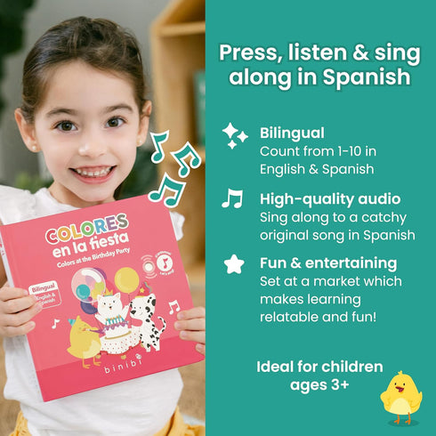 13, Binibi Colors at the Birthday Party Bilingual Musical Sound Book for Toddlers Learn Colors in Spanish & English