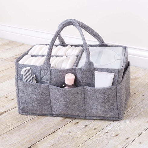 Sammy & Lou Light Gray Felt Storage Caddy, Divided Design for Diapers and Wipes, 11.5"D x 6"W x 8"H