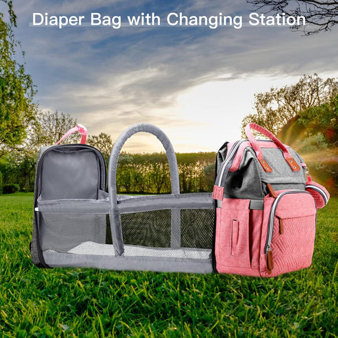Backpack ISMGN Diaper Bag with Changing Station, Large Diaper Bag, Baby Bag, Multifunctional Diaper Bag, Pinkgray
