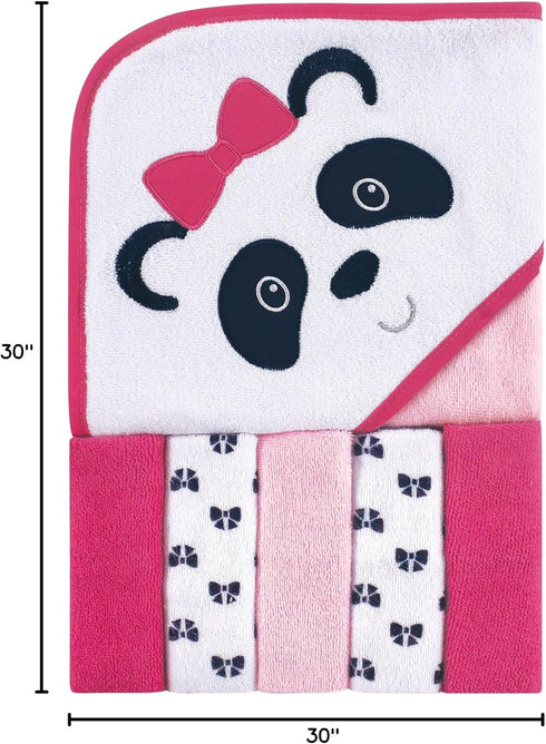 (Pack 2) Luvable Friends Unisex Baby Hooded Towel with Five Washcloths, Panda, One Size