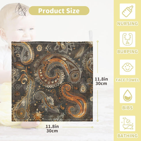 YETTASBIN 4 5 Pack Paisley Muslin Baby Hand Washcloths, Soft Cotton Bath Face Towel, Layers Extra Absorbent Feeding