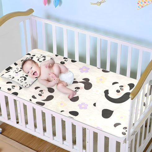 SyXIOP 28" 52" Cute Cartoon White Panda Cooling Baby Waterproof Crib Mattress Protector x Ultra Soft Mattress pad Cover
