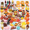 80 Pieces Mini Food Drinks Bottle Toys for Dollhouse Kitchen Accessories Mini Play Resin Food Toys