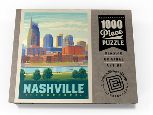 MyPuzzle Nashville Skyline Vintage Poster: Summer On The Riverfront, Premium 1000 Piece Jigsaw Puzzle for Adults