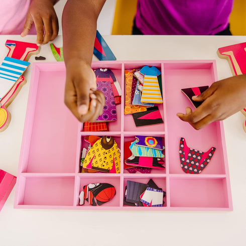 Melissa & Doug Abby and Emma Deluxe Magnetic Wooden Dress-Up Dolls Play Set - 55+ pcs for Kids Ages 3+
