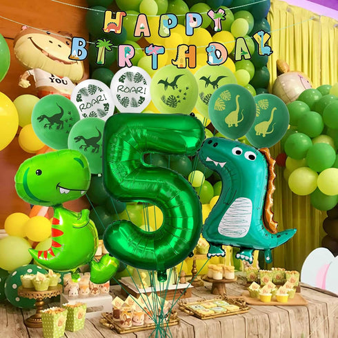 Dinosaur 5th Birthday Decorations, Large Foil Balloons, Happy Birthday Banner, Number 5 Balloon, Baby Shower