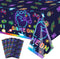 4Pcs Video Game Party Tablecloth - Neon Game On Rectangular Table Covers for Kids Birthday Party Decorations