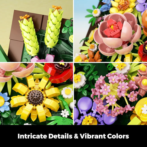 Set (1067 Pretty Spring Flower Sea Bouquet Building for Adults - Botanicals Building Kit Gifts for Valentine's