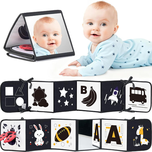 Black and White Baby Books for Newborn - Tummy Time Mirror &