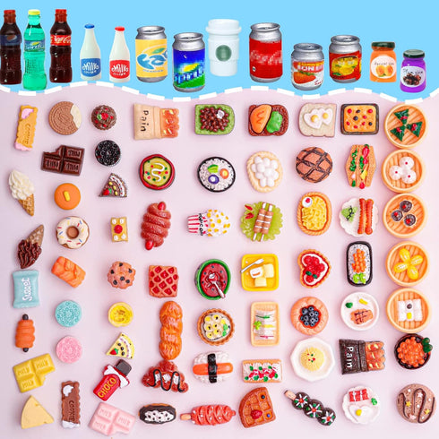 80 Pieces Mini Food Drinks Bottle Toys for Dollhouse Kitchen Accessories Mini Play Resin Food Toys