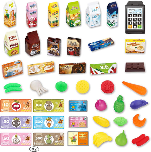 65 Playset deAO Kids Shopping Cart Trolley for Groceries Toddlers Food Fruit Vegetables Pretend Play Food Role Play