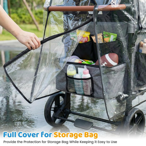 W4 Clear Stroller Rain Cover for Trolley Cart, Rain Cover for Wagon Stroller with Mosquito Net, Big Size Suitable