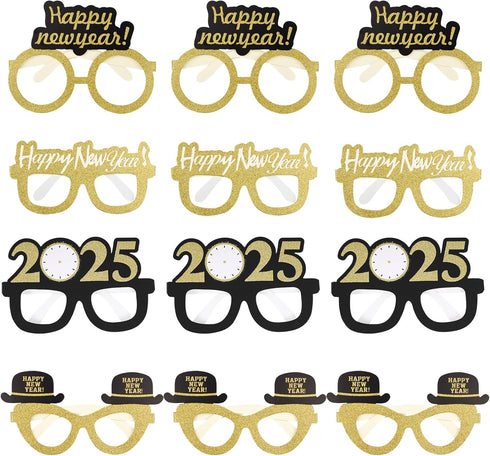 obmwang 24 Pieces Happy New Year Eyeglasses, Fancy Party Glasses for 2025 New Year's Eve Party Favors