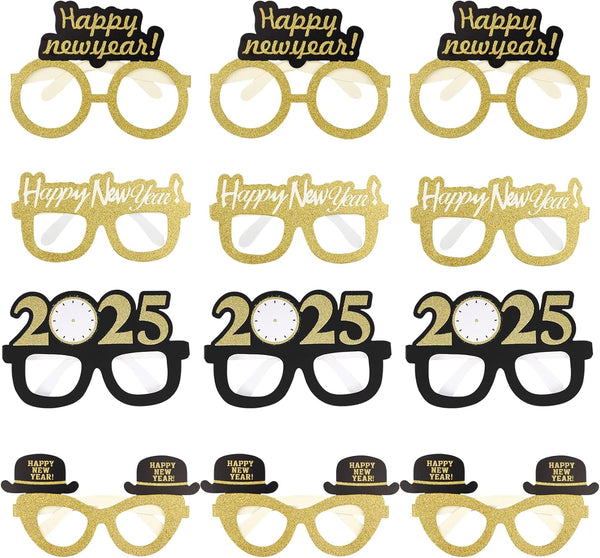 obmwang 24 Pieces Happy New Year Eyeglasses, Fancy Party Glasses for 2025 New Year's Eve Party Favors